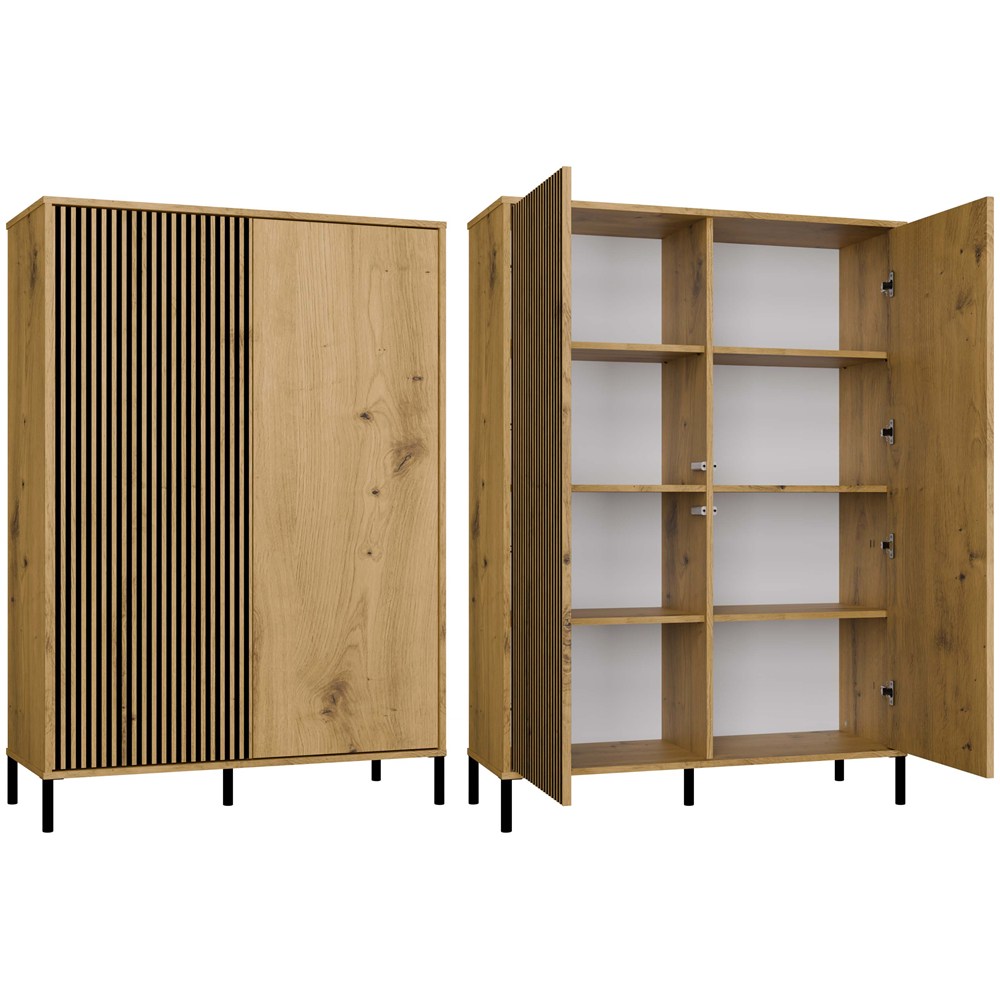 Vitrine KAMARO 2DD SLIM/GLATTE ARTISAN EICHE Lamellen Front Geriffelt + Klassisch