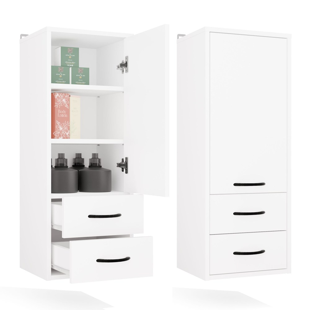 Hängender Badezimmerschrank NINA W1D2S WEISS 2 Schubladen 3 Regale