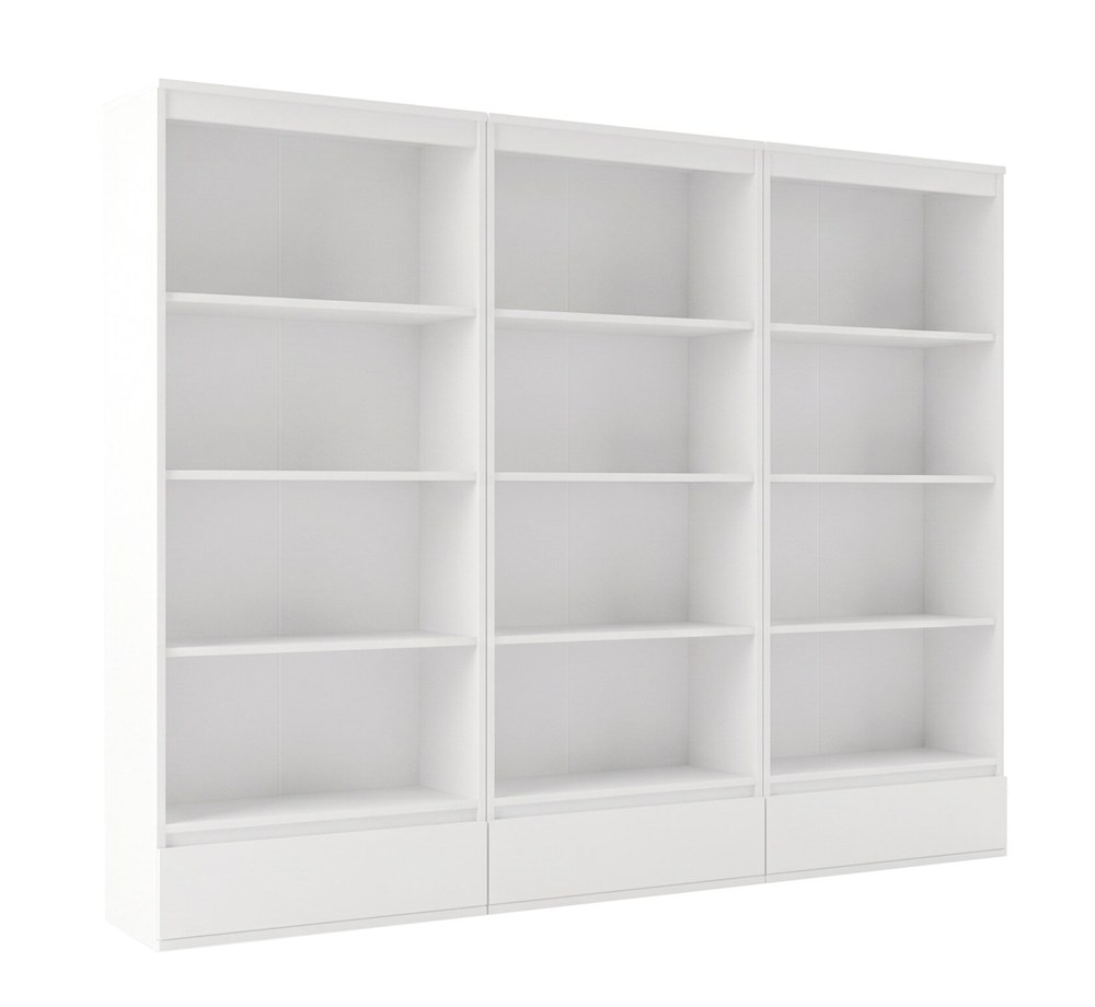 Bücherschrank Set 3x PALERMO Schrank 3 Schubladen 12 Regalböden Für Büro WEISS