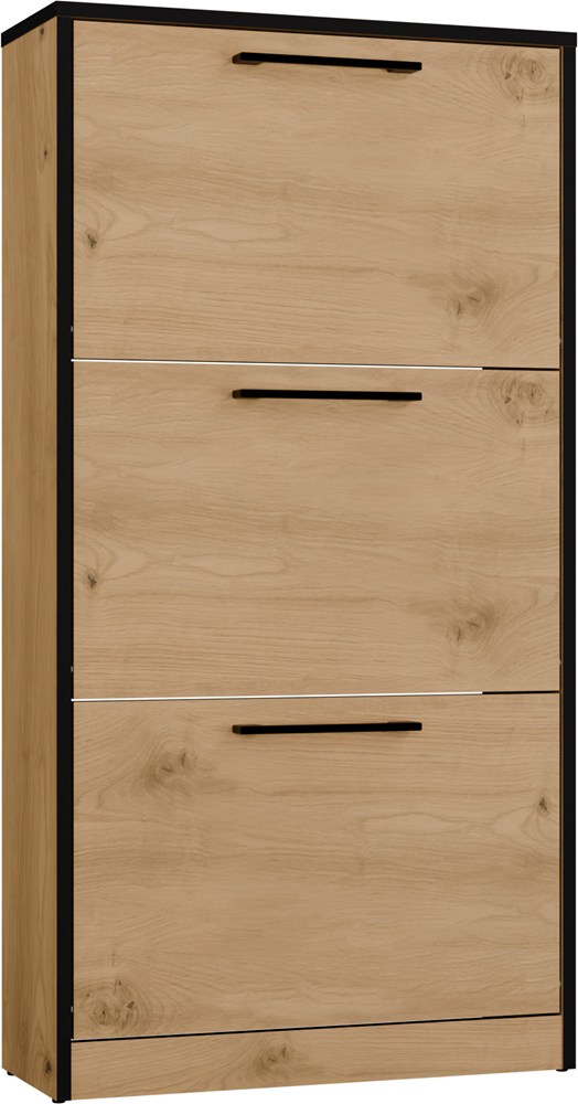 Schuhschrank Paula EICHE ARTISAN / SCHWARZE KANTEN 3 Türen für Flur