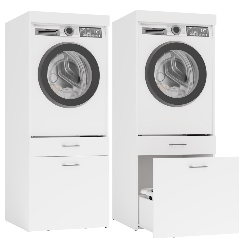 Badezimmerschrank Für Waschmaschine Oder Trockner POLA 2S WEISS 2 Schubladen Regal