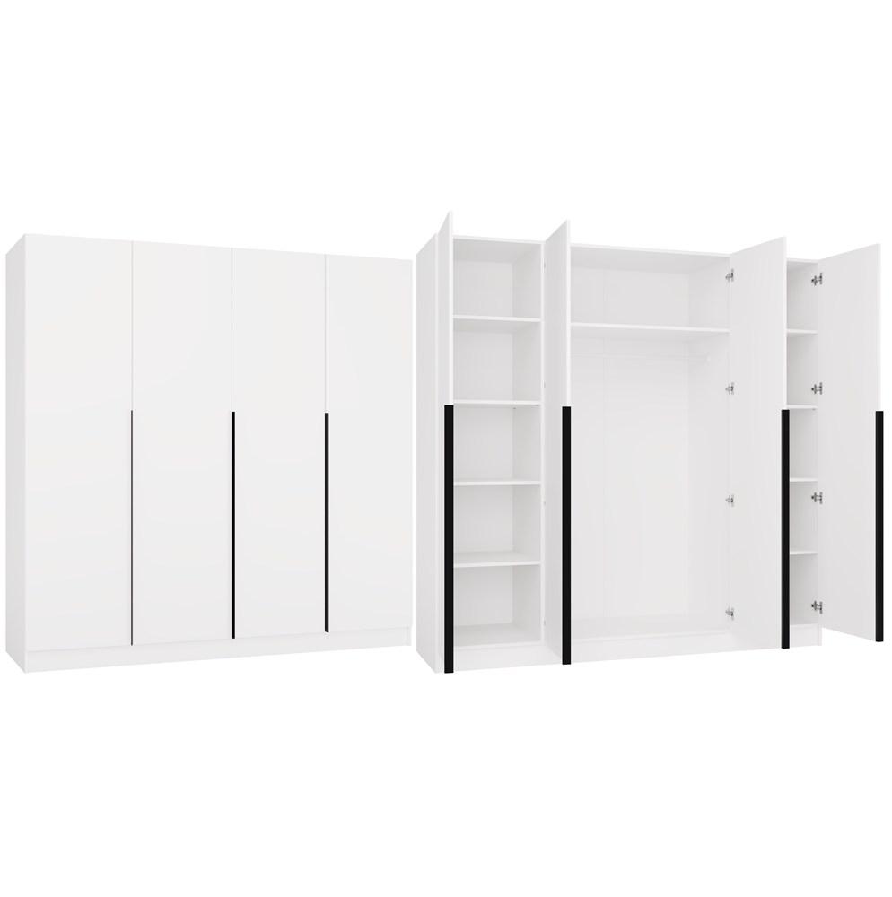 Schrank SENSO 4D 200 CM 4 Türen Schwarze Griffe Für Wohnzimmer Schlafzimmer WEISS