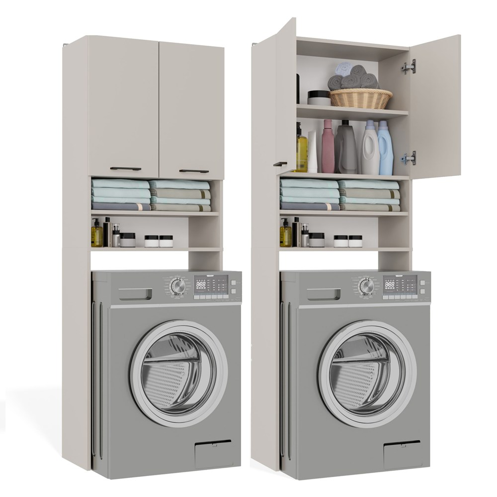 Badezimmerschrank für Waschmaschine POLA DK KASCHMIR BEIGE Regal Säule 180X64X30