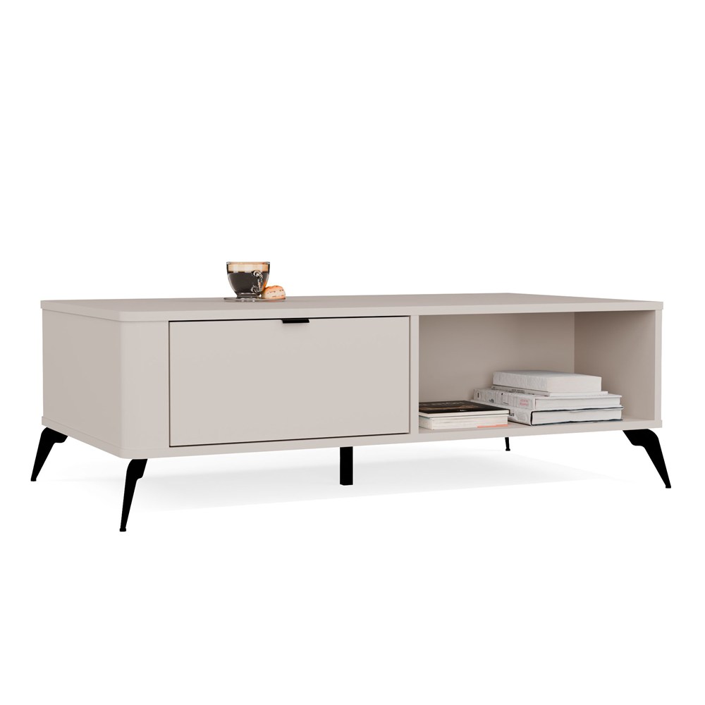 Couchtisch CORDOBA Kaschmir Beige 2 Schubladen 2 Regale Für Wohnzimmer