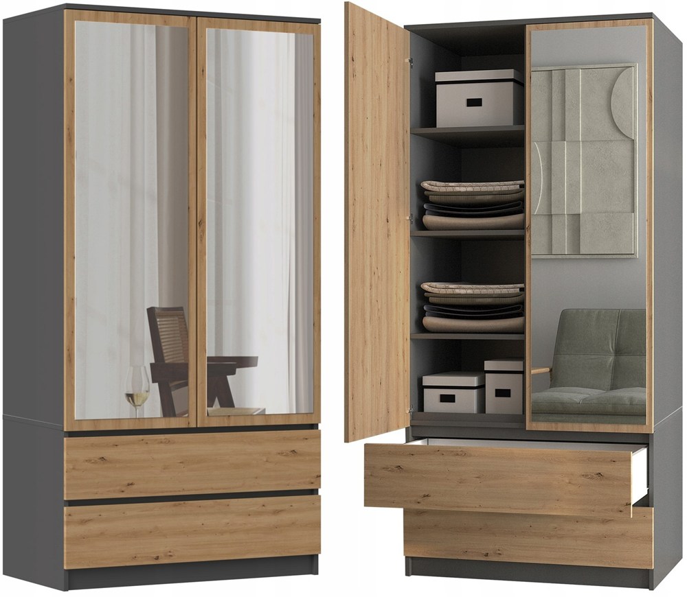 Schrank Malwa SS-90L ANTHRAZIT EICHE ARTISAN