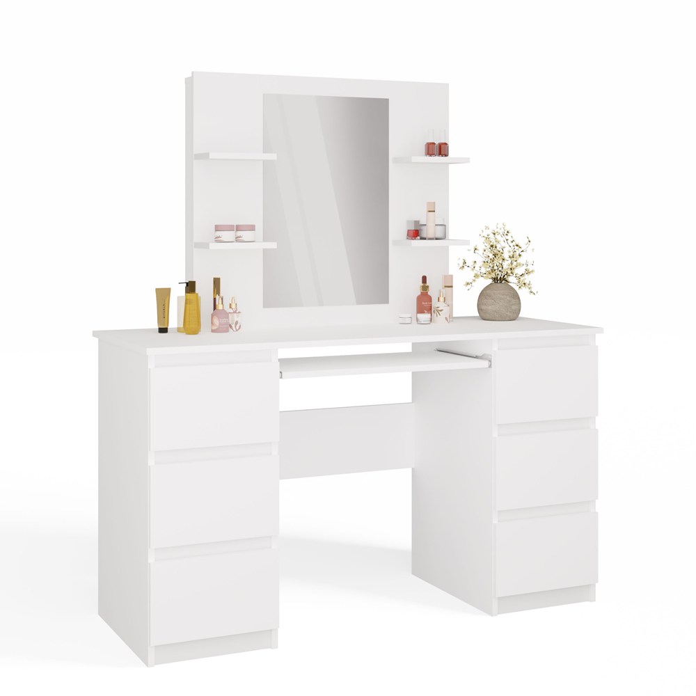 Kosmetischer Schminktisch mit Spiegel Makeup-Set MARINA 4P + KUBA Schreibtisch WEISS