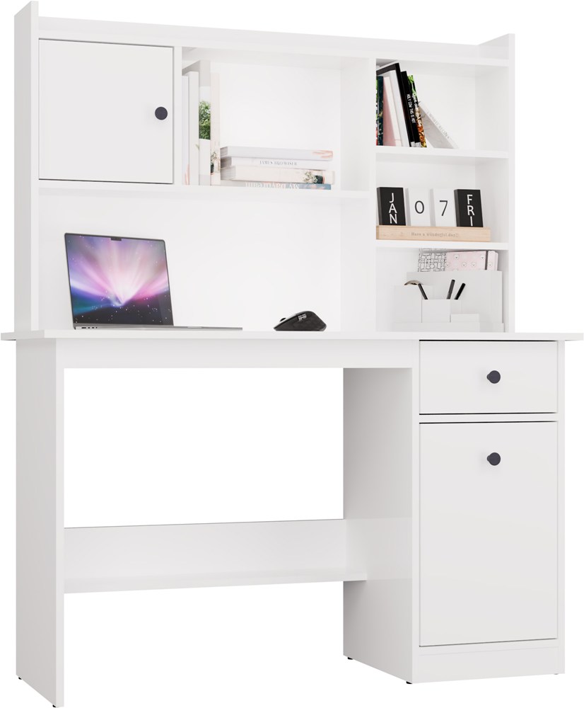 Schreibtisch CHESTER MIT AUFSATZ Weiß 1 Schublade Schrank Regal Für Zimmer