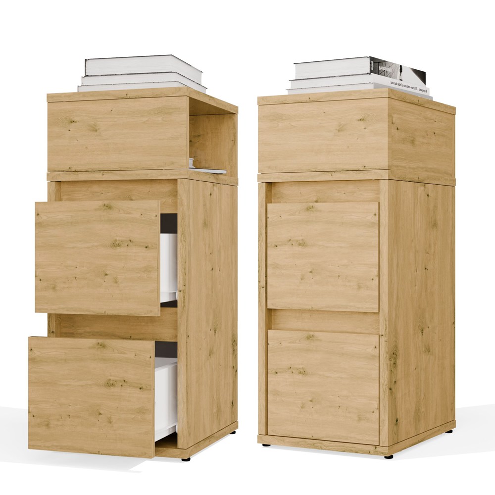 Nachttisch YORK Nachttisch Regal 2 Schubladen Für Schlafzimmer EICHE ARTISAN