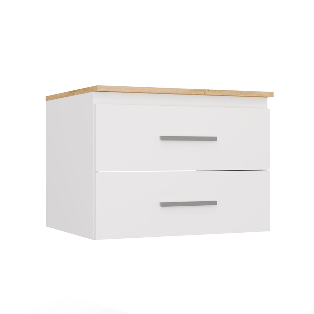 Waschbeckenunterschrank NEL 60 Badezimmer WEISS / DĄB ARTISAN Hängend 2 Schubladen