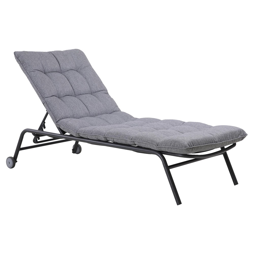 Gartenliege VIBE mit Kissen Stahl Verstellbar Schwarz Grau
