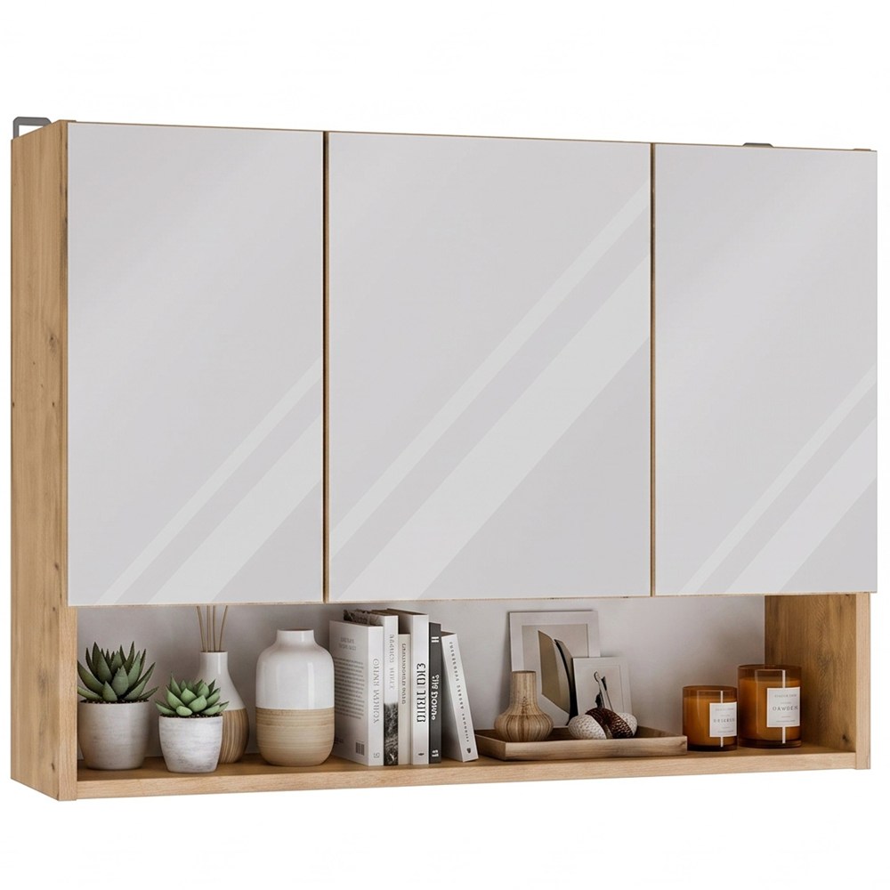 Hängeschrank für Badezimmer POLA 3DL/P EICHE ARTISAN 80 cm 3 Spiegel mit Ablage