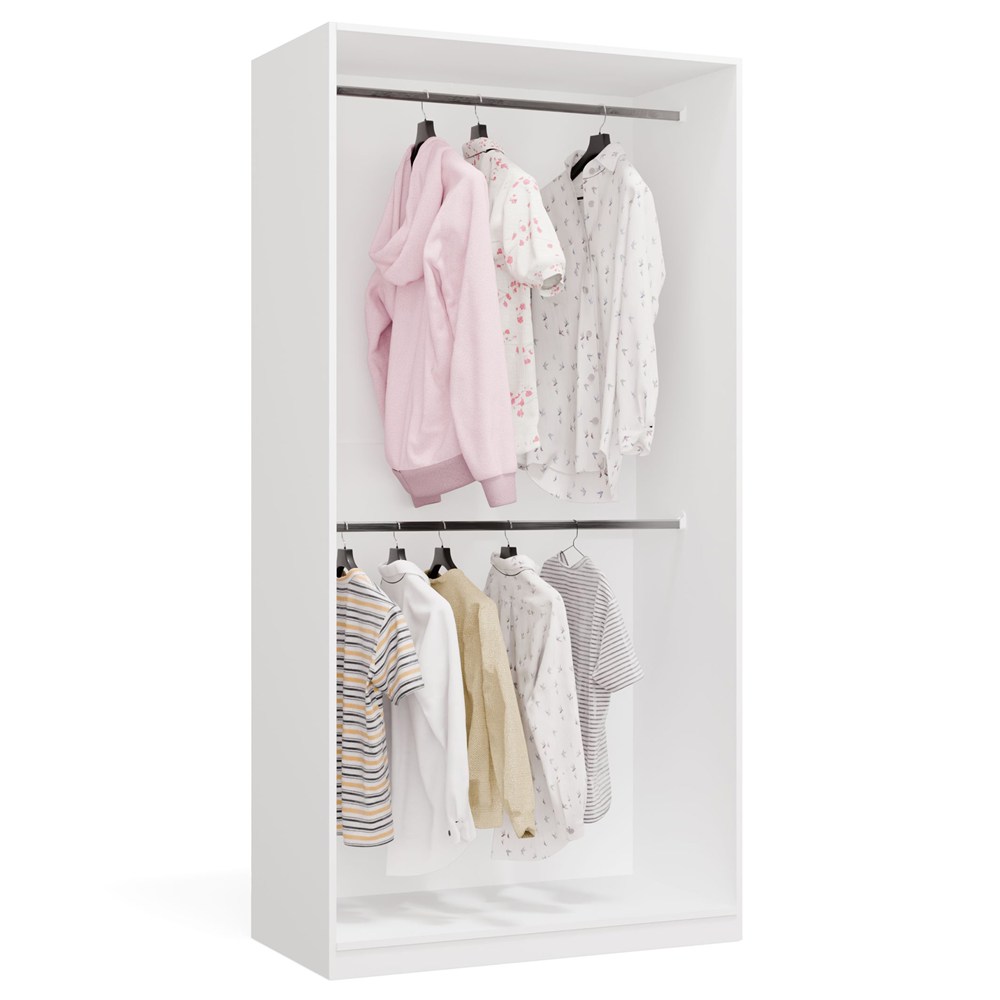 Garderobe Schrank OPENO 2W WEISS Modulares Regal mit 2 Kleiderstangen für Schlafzimmer