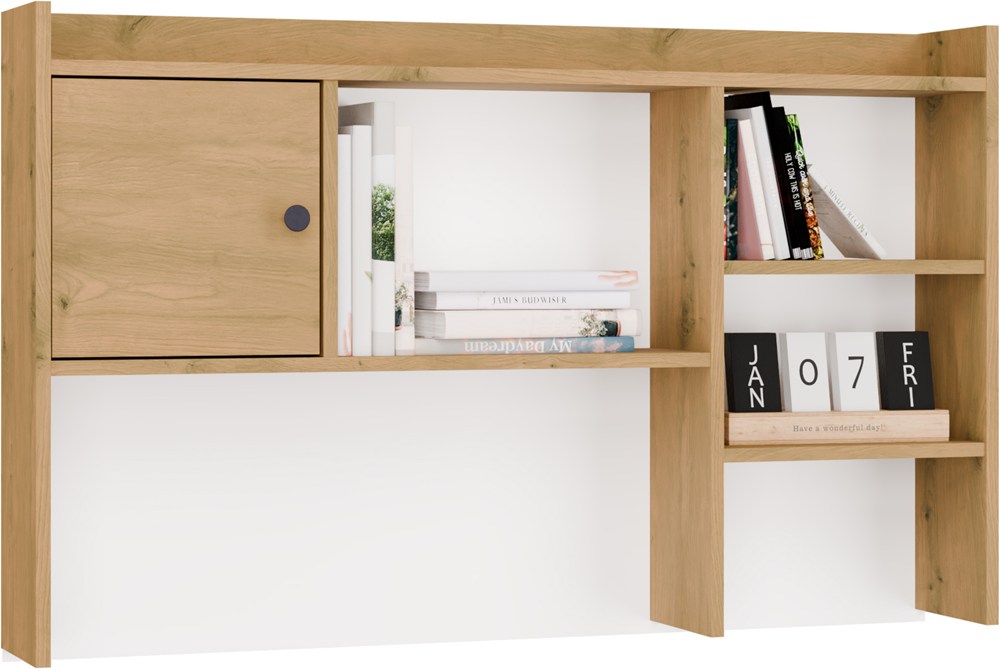 Aufsatz für Schreibtisch 120 cm EICHE ARTISAN 1 Tür Regal für Bücher Dokumente