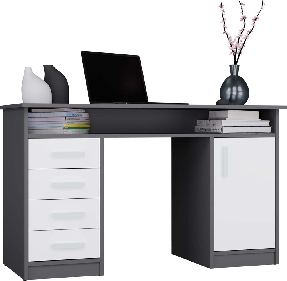 SCHREIBTISCH ADA ANTHRAZIT WEIß 125 Cm 4 Schubladen Schrank Regale Für Büro Zimmer Für Laptop