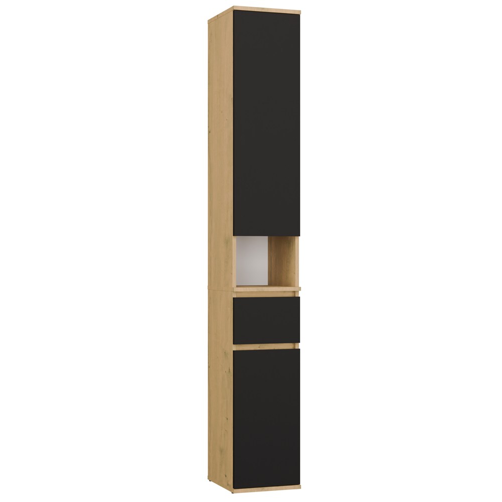 Schrank Säule LIOR 2D1S EICHE ARTISAN / SCHWARZ Regal mit Schublade für Zimmer Büro