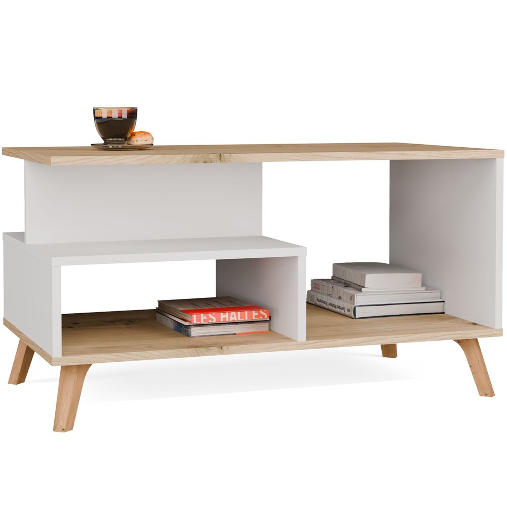Couchtisch OLYMPO 1P WEISS EICHE ARTISAN Wohnzimmertisch 90x49x48 cm