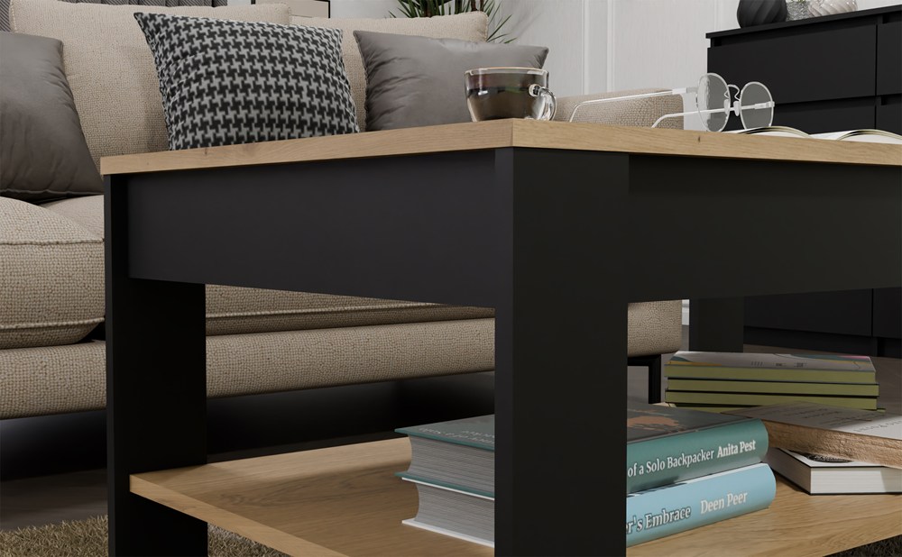 Raumhirsch Table basse 93x44x58 cm Avec rangement chêne Artisan / noir – détail 2