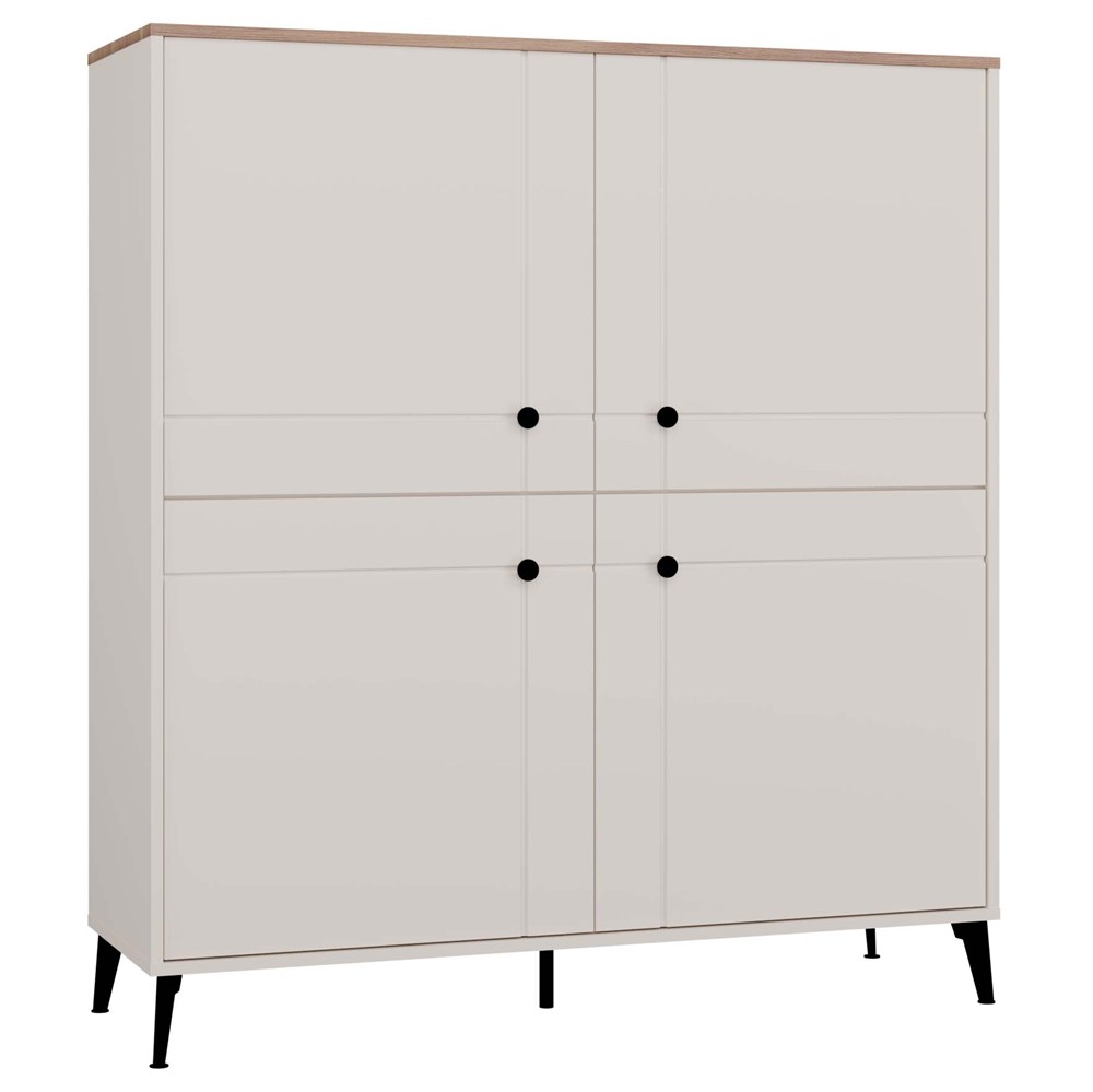 Kommode POINT 4D Kaschmir Beige Castello Eiche Schrank 4 Türen 8 Regale für Wohnzimmer