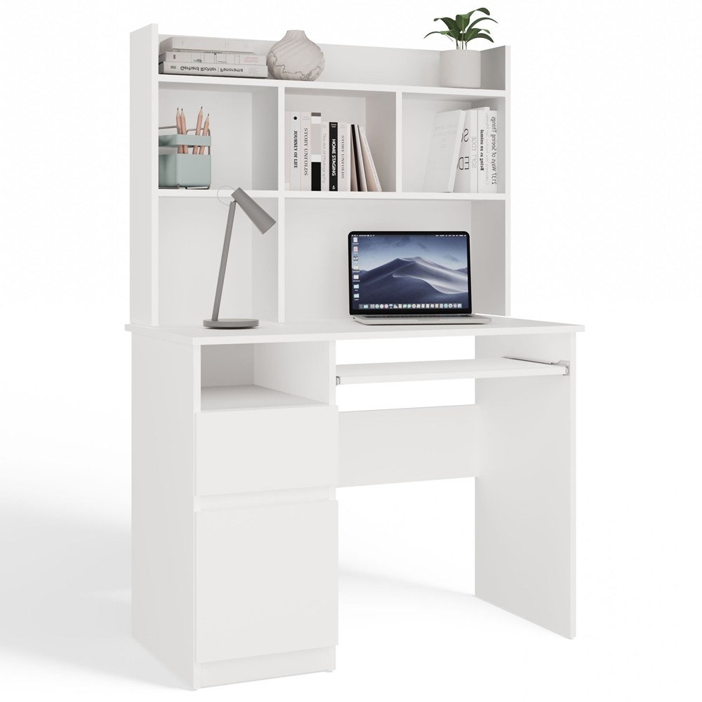 Schreibtisch PORTO Links Mit Aufsatz Weiß Matt Schublade Regale Für Büro Zimmer