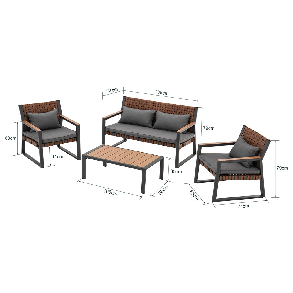 Raumhirsch Salon de jardin 6 personnes aluminium / polyester Coussins inclus gris – dimensions et vue complémentaire