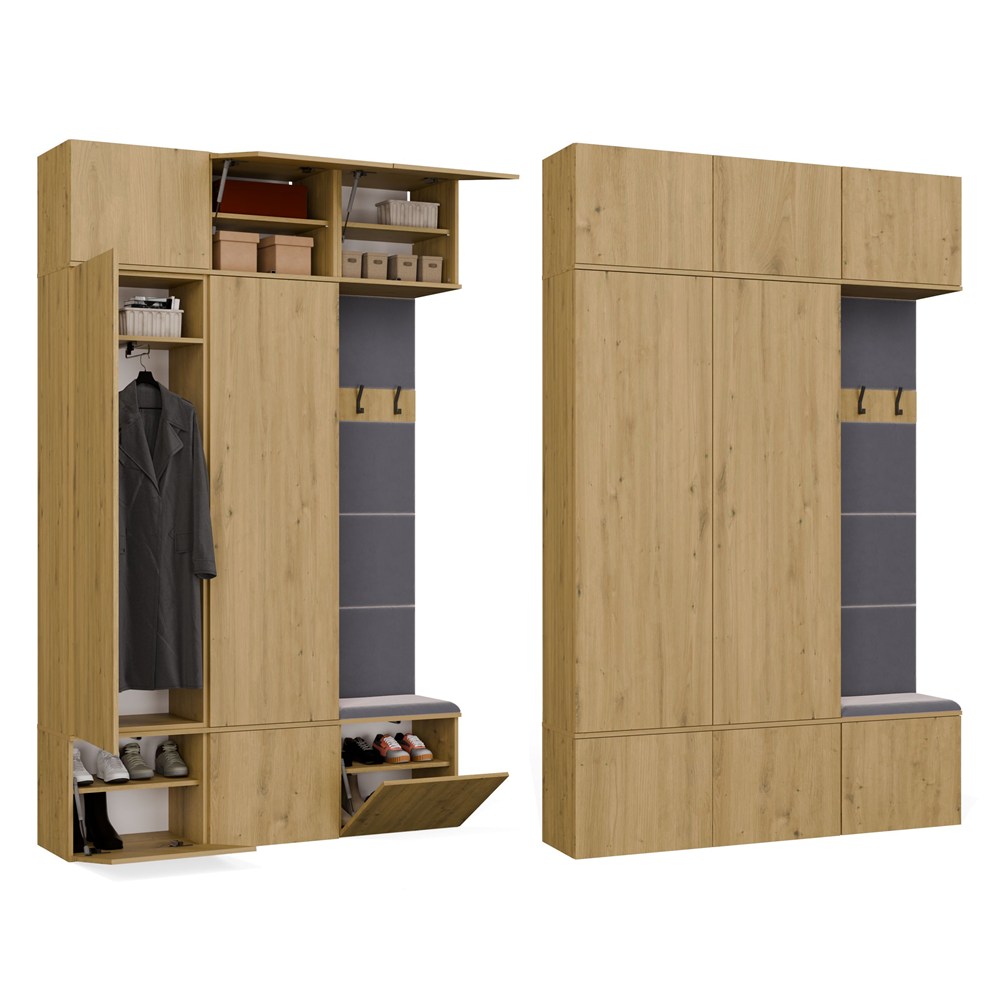 Garderobe HAGA III/2Sz1W EICHE ARTISAN 2x Schrank + Garderobenständer