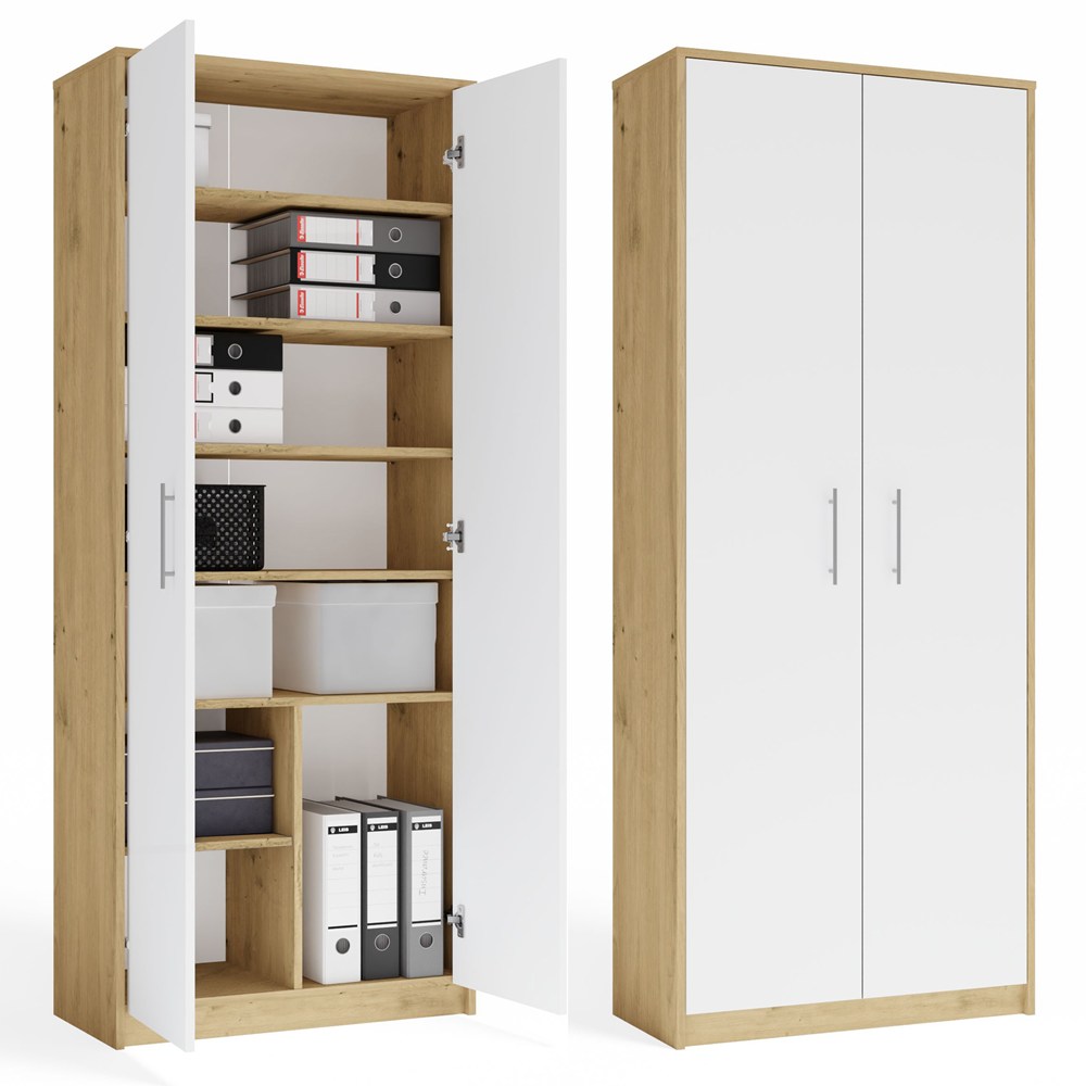 Büroregal OLIV 2D 2 Türen Für Büro Für Arbeitszimmer Wohnzimmer DĄB ARTISAN WEISS