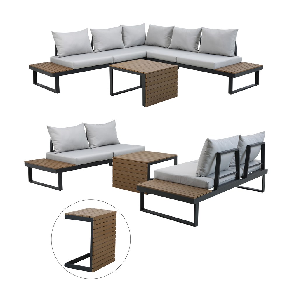 Gartenmöbel-Set MARBELLA mit Ecksofa und Tisch GRAU