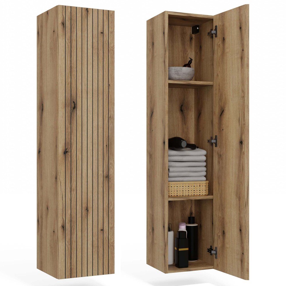 HÄNGESCHRANK BAD SCHRANK REGAL TIGO 1D EICHE EVOKE GERILLTER FRONT