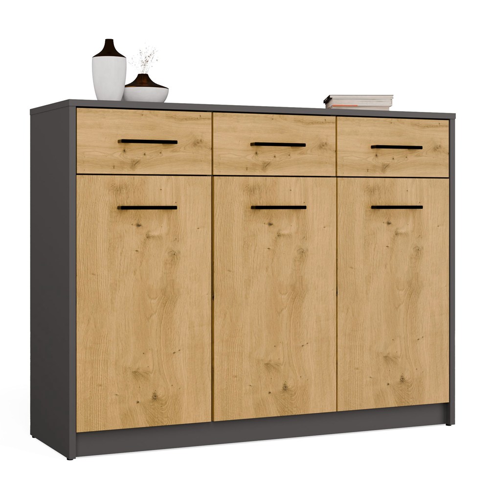 Kommode SIMPLO 3D3S Schrank 3 Schubladen 3 Türen ANTHRAZIT EICHE ARTISAN