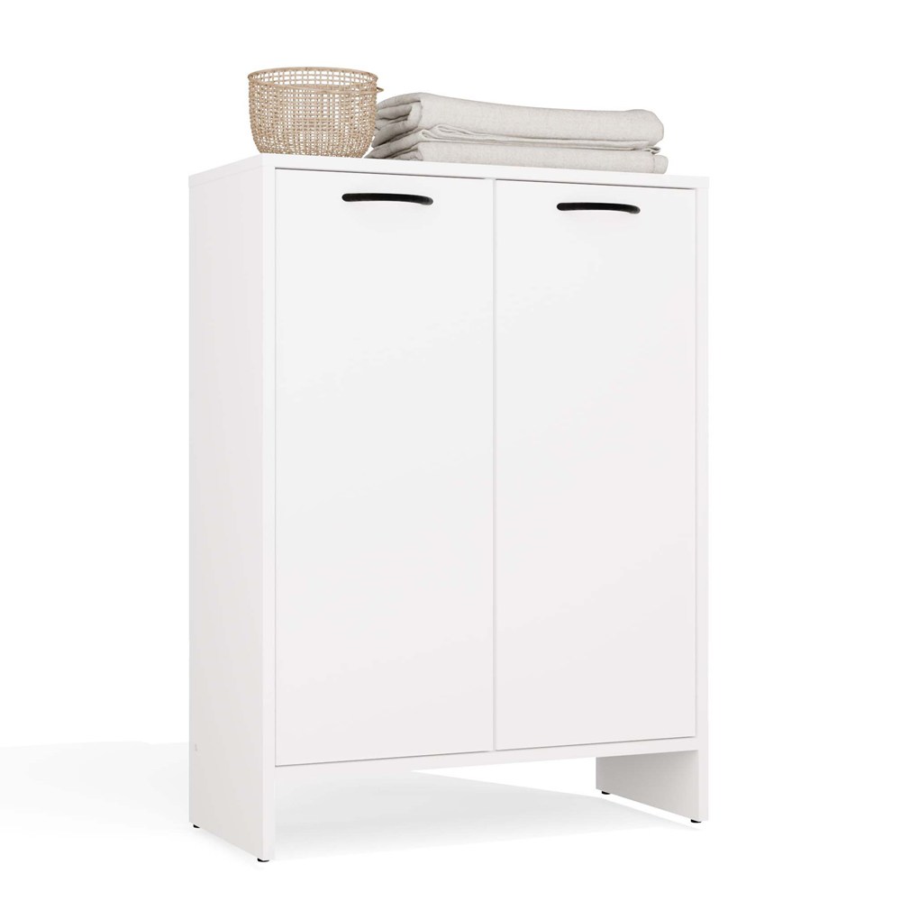 Badezimmerschrank NINA 1K1D WEISS Regal Säule 1 Wäschekorb 3 Regale für Badezimmer