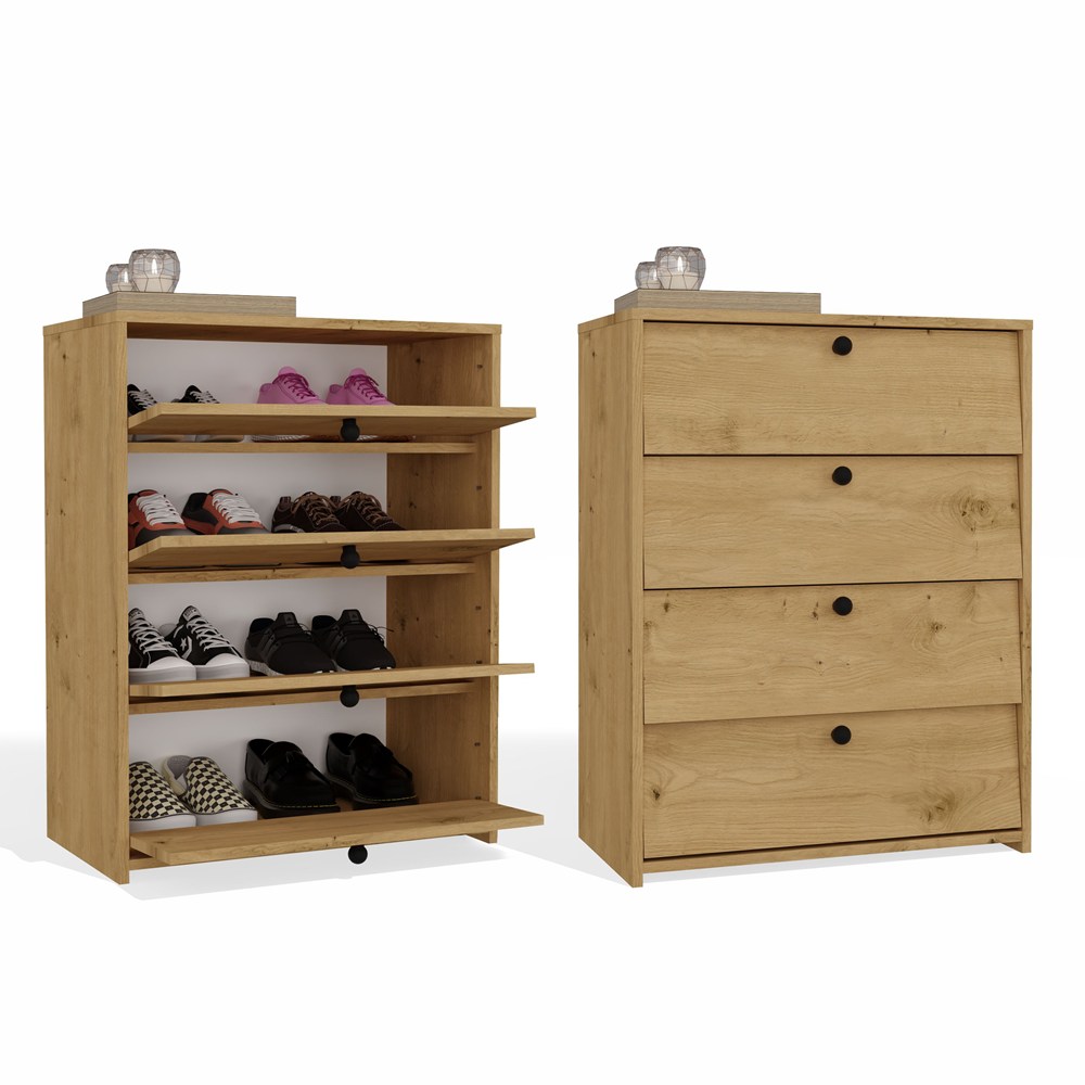 Schuhschrank LOKA EICHE ARTISAN 4 Klapptüren 66 cm für Diele