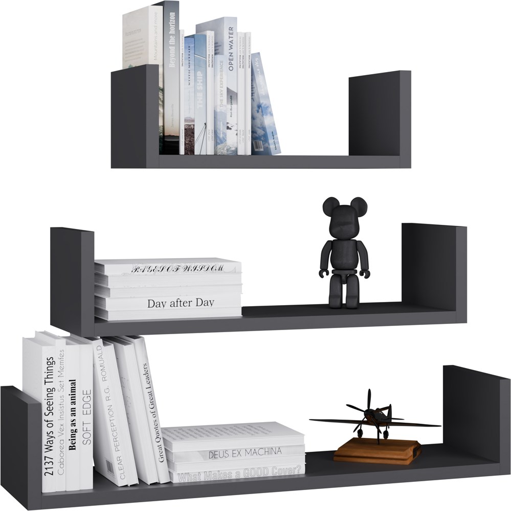 Hängeregal MOBI 3P Set 3x – Moderne Wandregale ANTHRAZIT