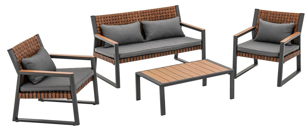 Gartenmöbel-Set TEXAS mit Sofa, Sesseln und Kaffeetisch GRAU