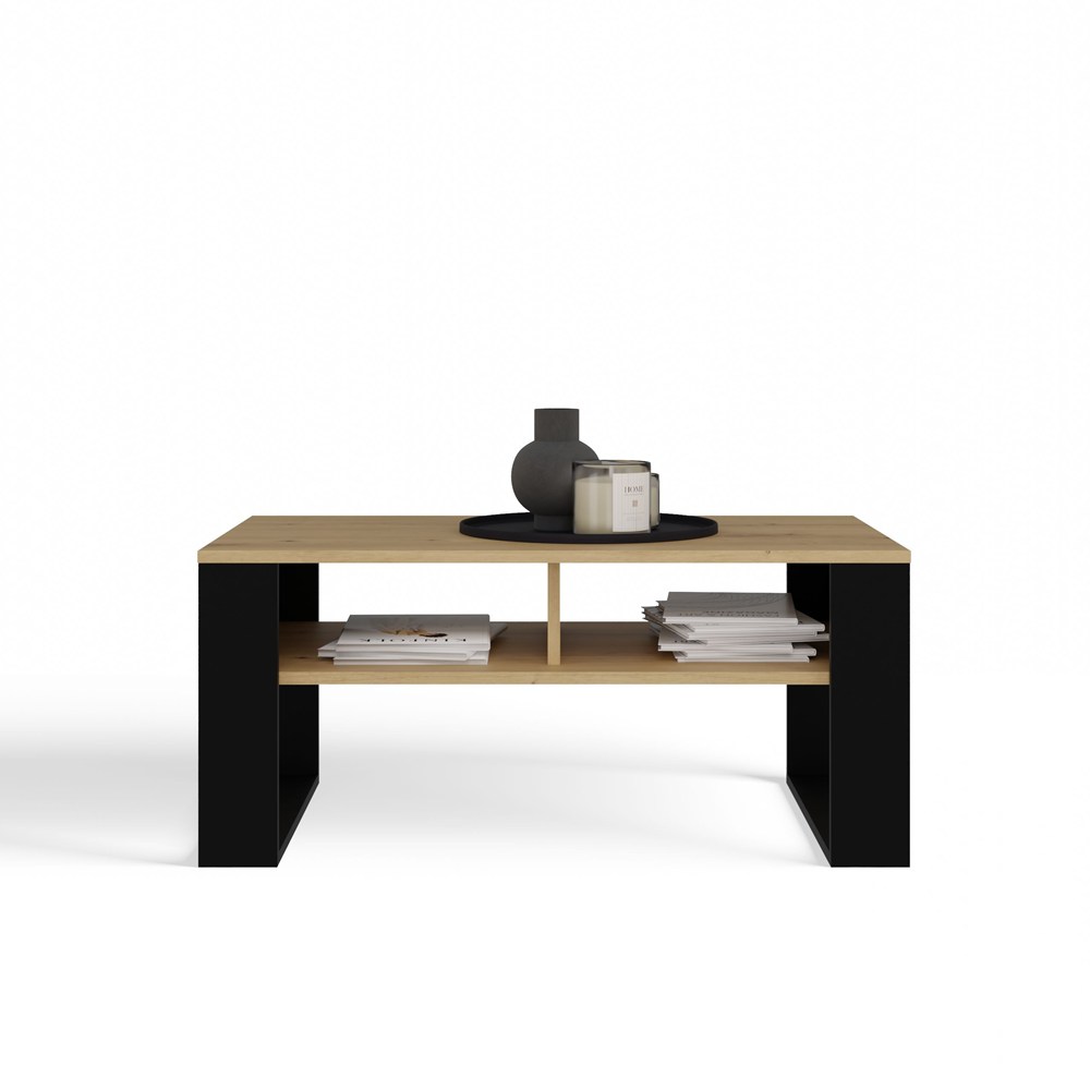 Raumhirsch Table basse 90x50x58 cm Avec rangement chêne Artisan / noir – vue complémentaire