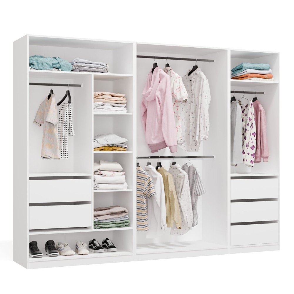 Modulare Garderobe OPENO SET 260/200 WEIß Schubladen Stangen Regale Groß Für Schlafzimmer