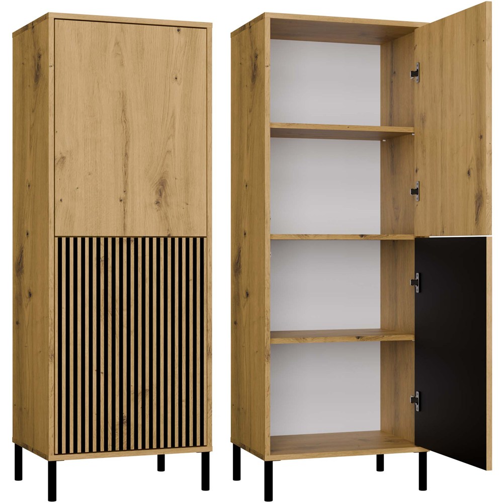 Vitrine KAMARO 2DK SLIM/GLATT EICHE ARTISAN Lamellen Front Geriffelt + Klassisch