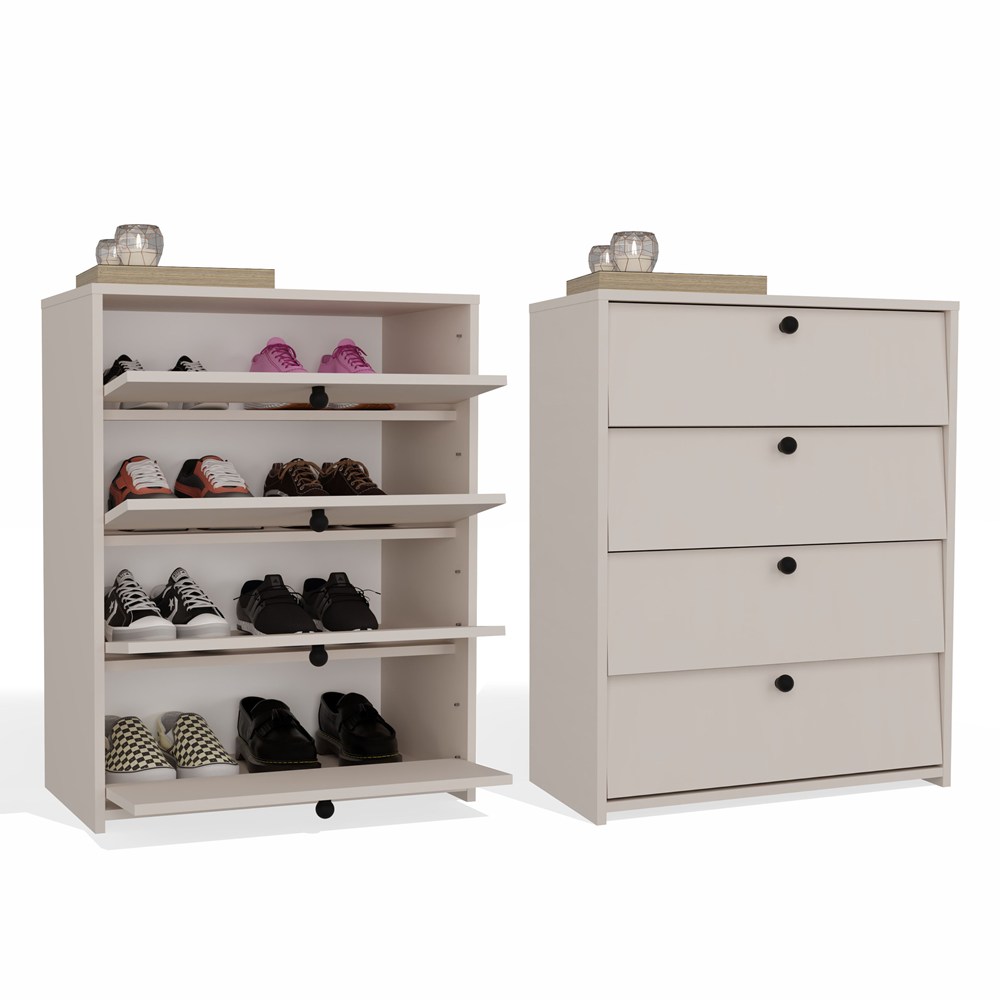 Schuhschrank LOKA KASCHMIR BEIGE 4 Klapptüren 66 cm für Flur