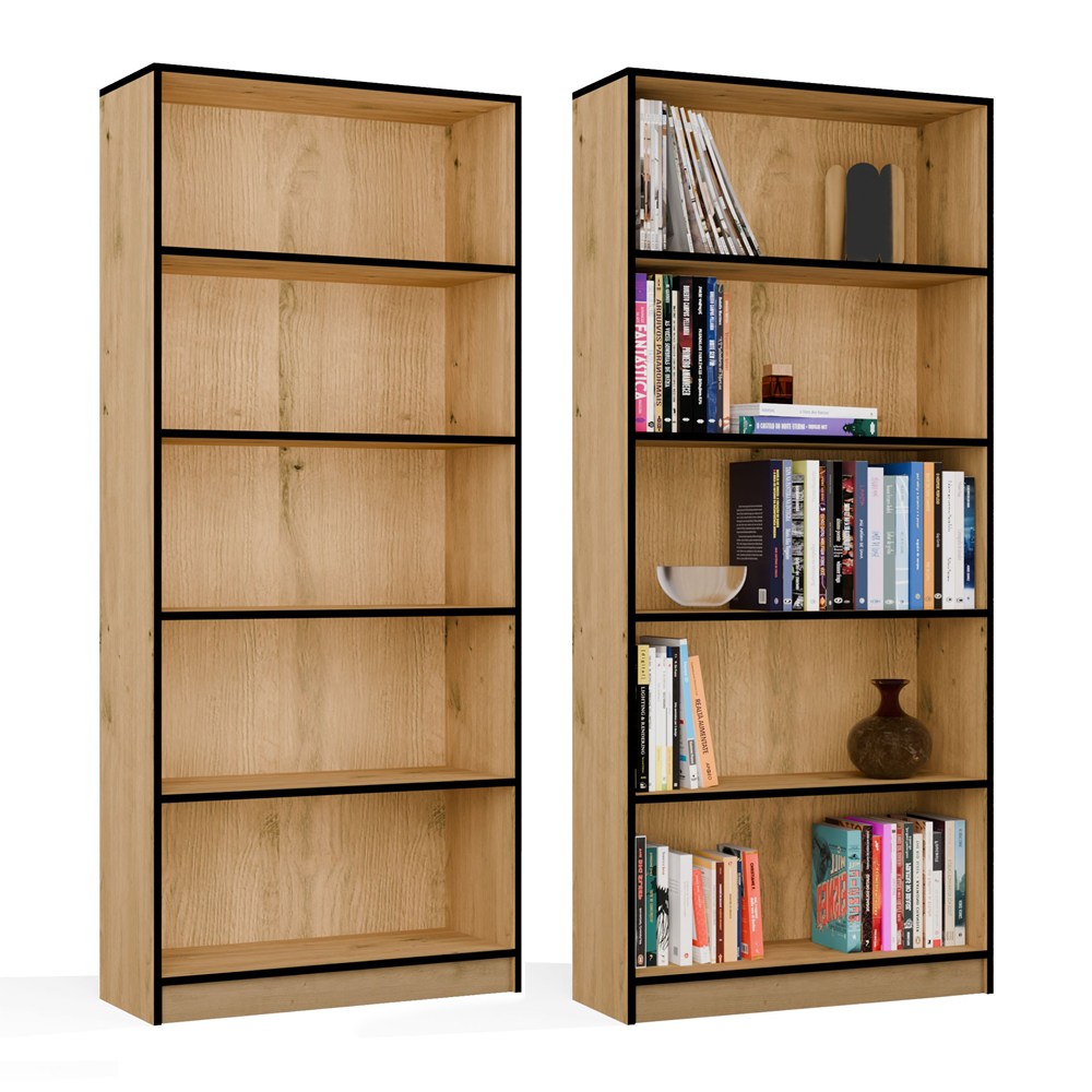 REGAL Schrank R80 Für Bücher EICHE ARTISAN SCHWARZE KANTEN 5 Regalböden Für Büro