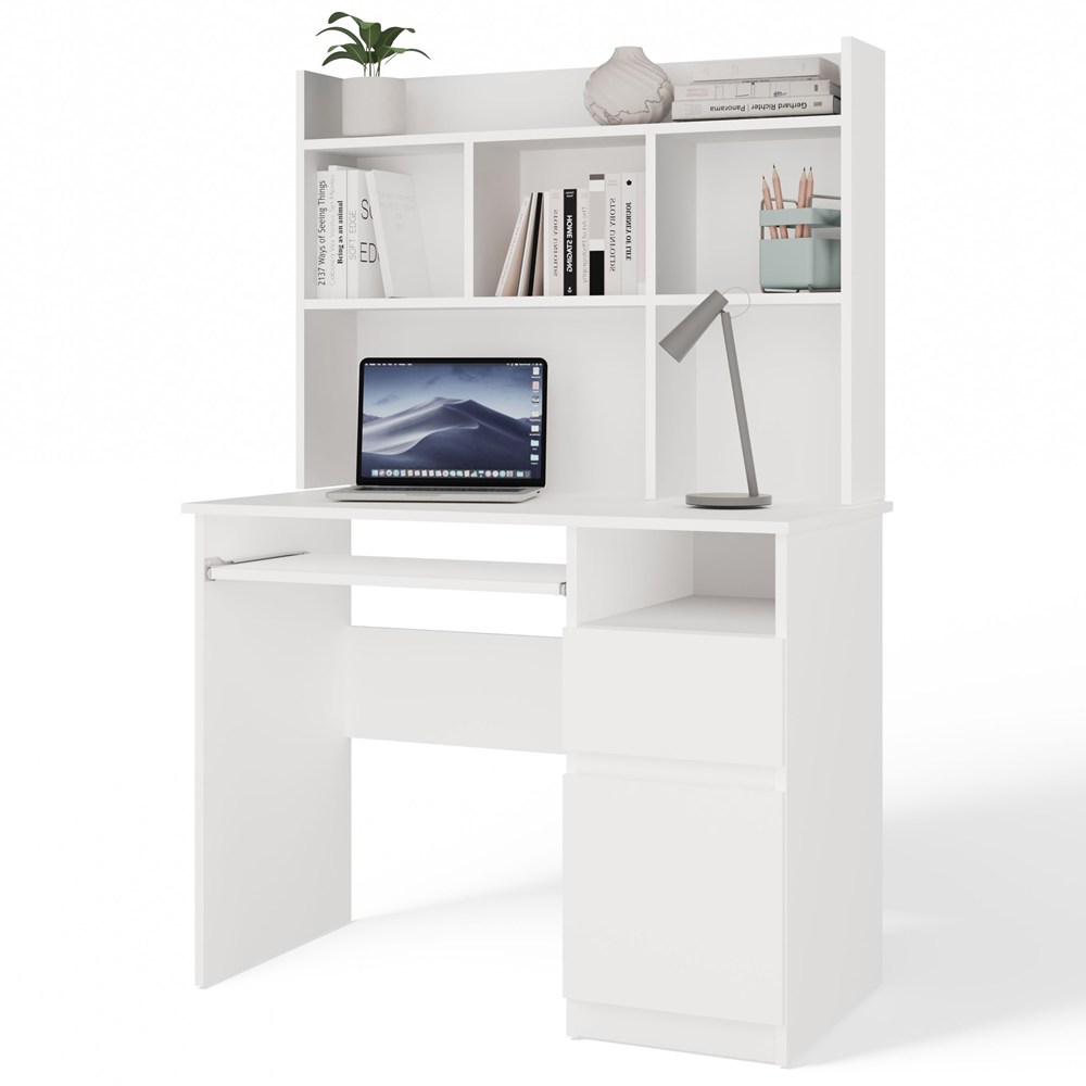 Schreibtisch PORTO Rechts mit Aufsatz Weiß Matt Schublade Regale für Büro Zimmer