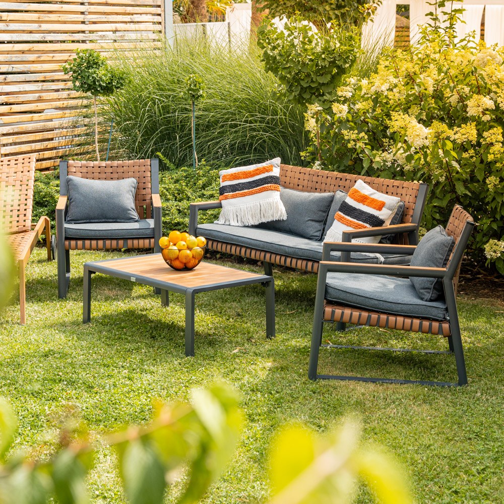 Raumhirsch Salon de jardin 6 personnes aluminium / polyester Coussins inclus gris – détail 1