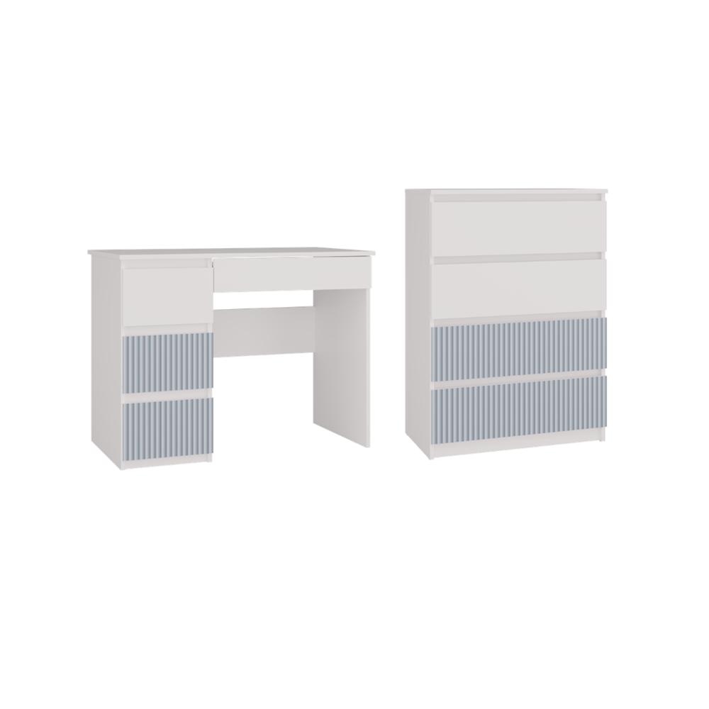 Möbelset ARTESO Kinder Schreibtisch MIJAS LINKS + Kommode M4 WEISS BLAU