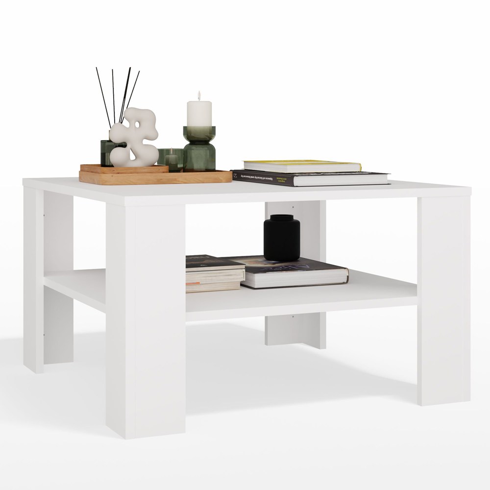 Couchtisch mit Regal unter der Platte SQUARE WEISS Wohnzimmertisch