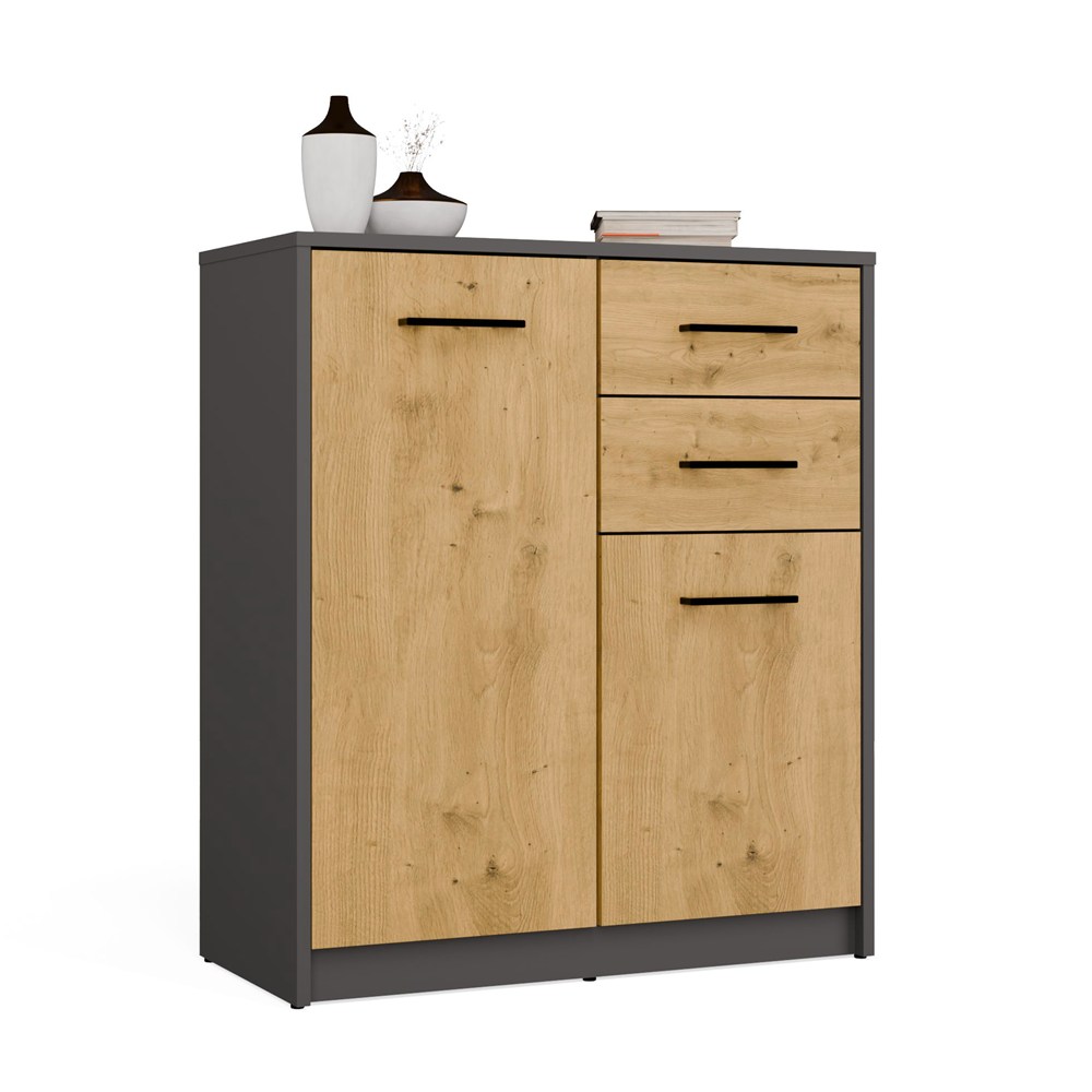 Kommode SIMPLO 2D2S Schrank 2 Schubladen 2 Türen Für Wohnzimmer ANTHRAZIT ARTISAN EICHE