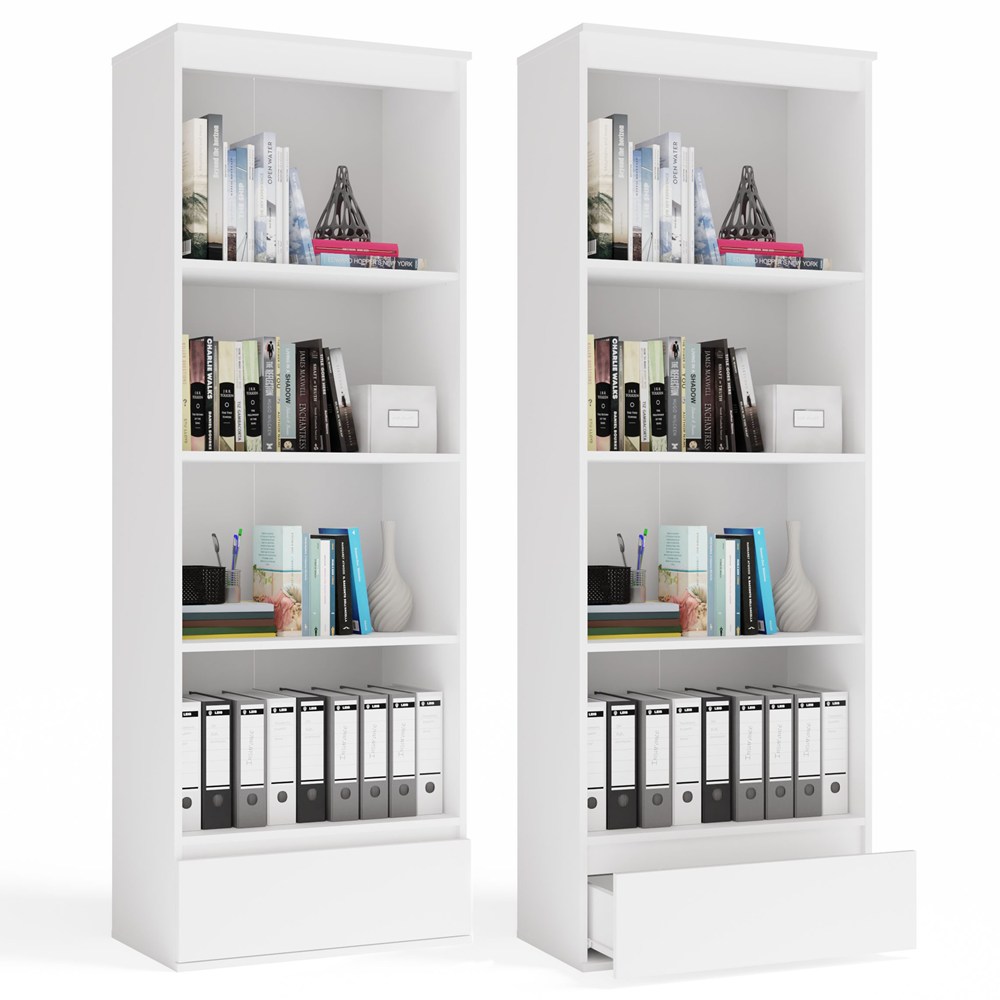 Büroregal PALERMO Schrank 1 Schublade 4 Regale Für Zimmer Büro WEISS