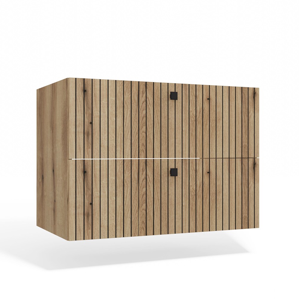 Waschbeckenunterschrank TIGO 80 2S EICHE EVOKE 2 SCHUBLADEN GERILLTE FRONT HÄNGEND