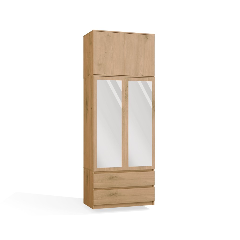 SCHRANK Malwa SS-90 mit Spiegel und Aufsatz EICHE ARTISAN 2 Türen 2 Schubladen fürs Zimmer