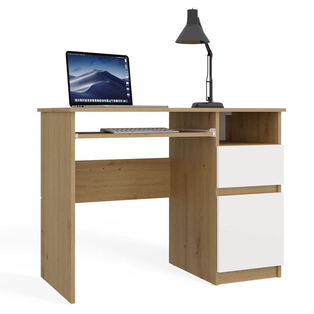 Computerschreibtisch PORTO RECHTS EICHE ARTISAN / WEIß Mit Schublade 98,5x75x51 Cm