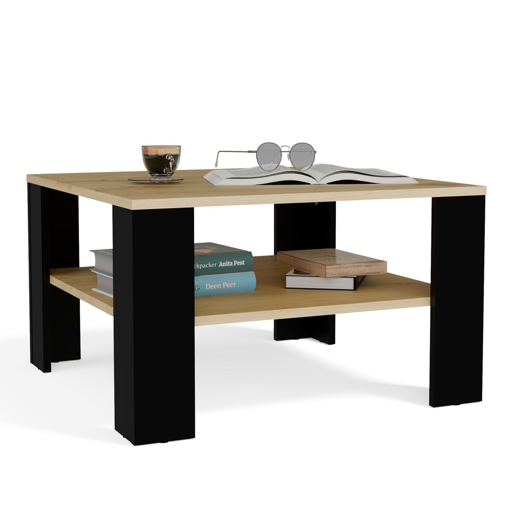 Couchtisch mit Ablage unter der Platte SQUARE EICHE ARTISAN SCHWARZ Wohnzimmertisch
