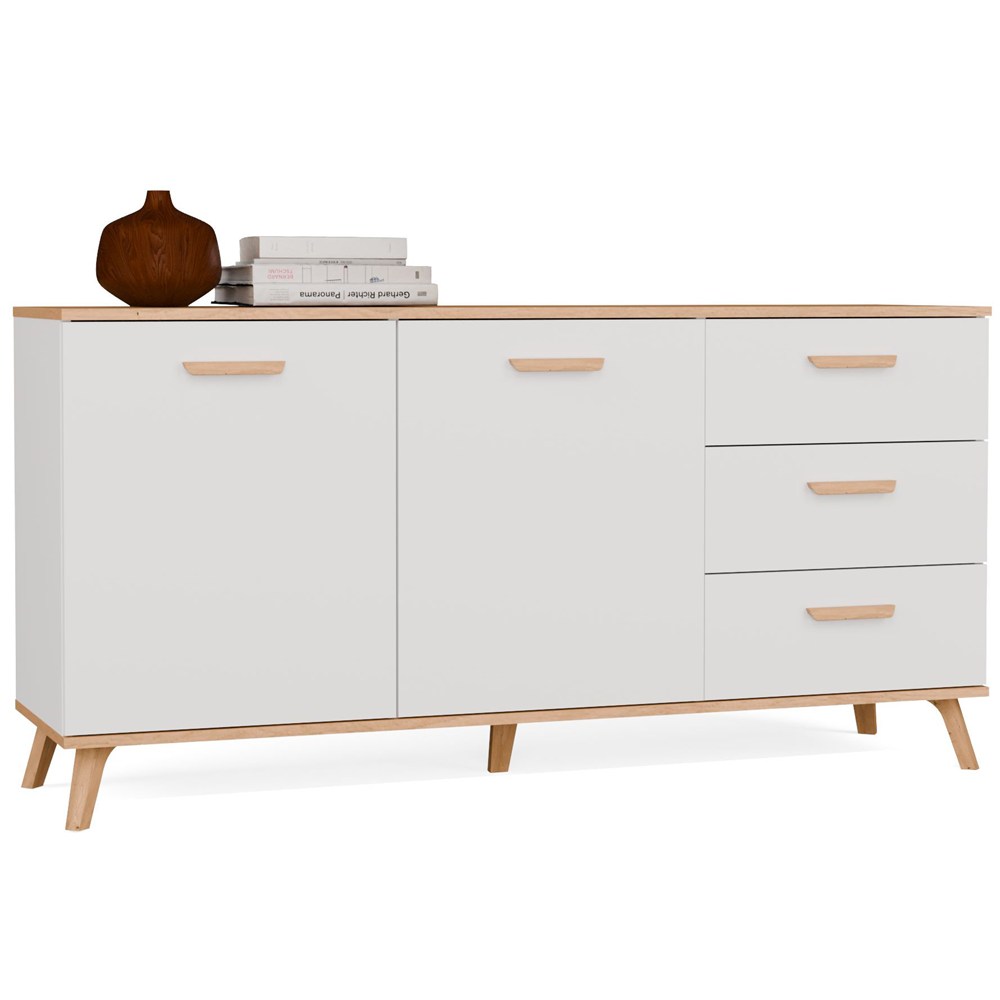 Kommode OLYMPO 2D3S WEISS EICHE ARTISAN Schrank 150 cm 3 Schubladen 2 Türen