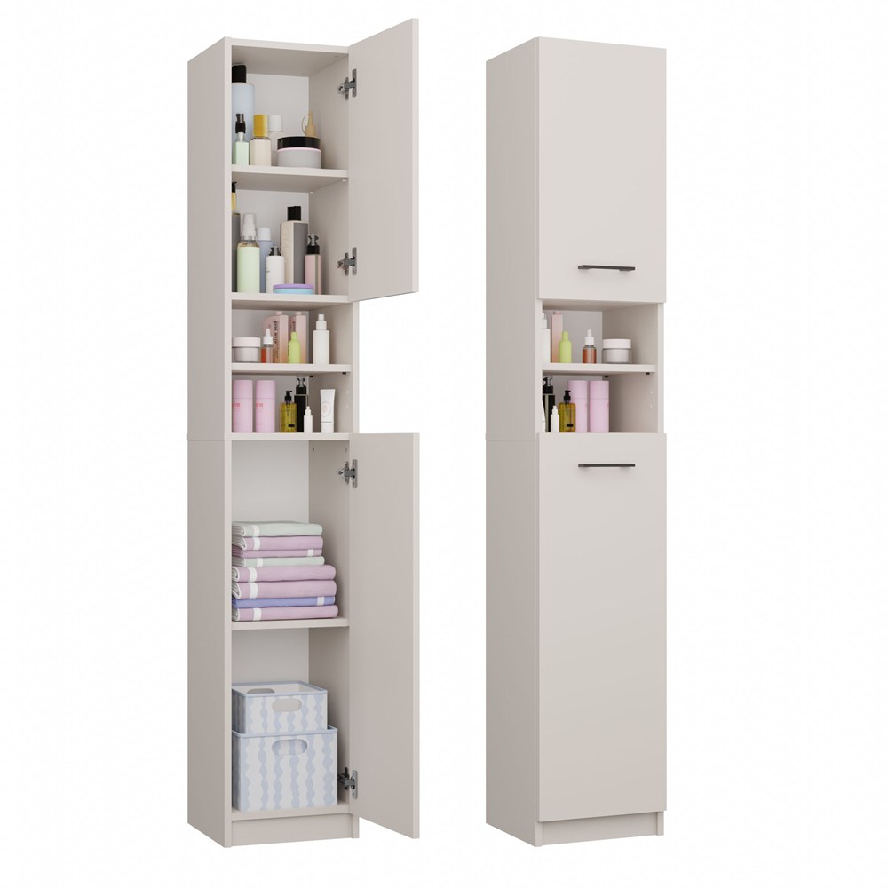 Badezimmerschrank Säule 32 cm MARBELA 1.0 Regal Säule 2 Türen KASZMIR BEIGE